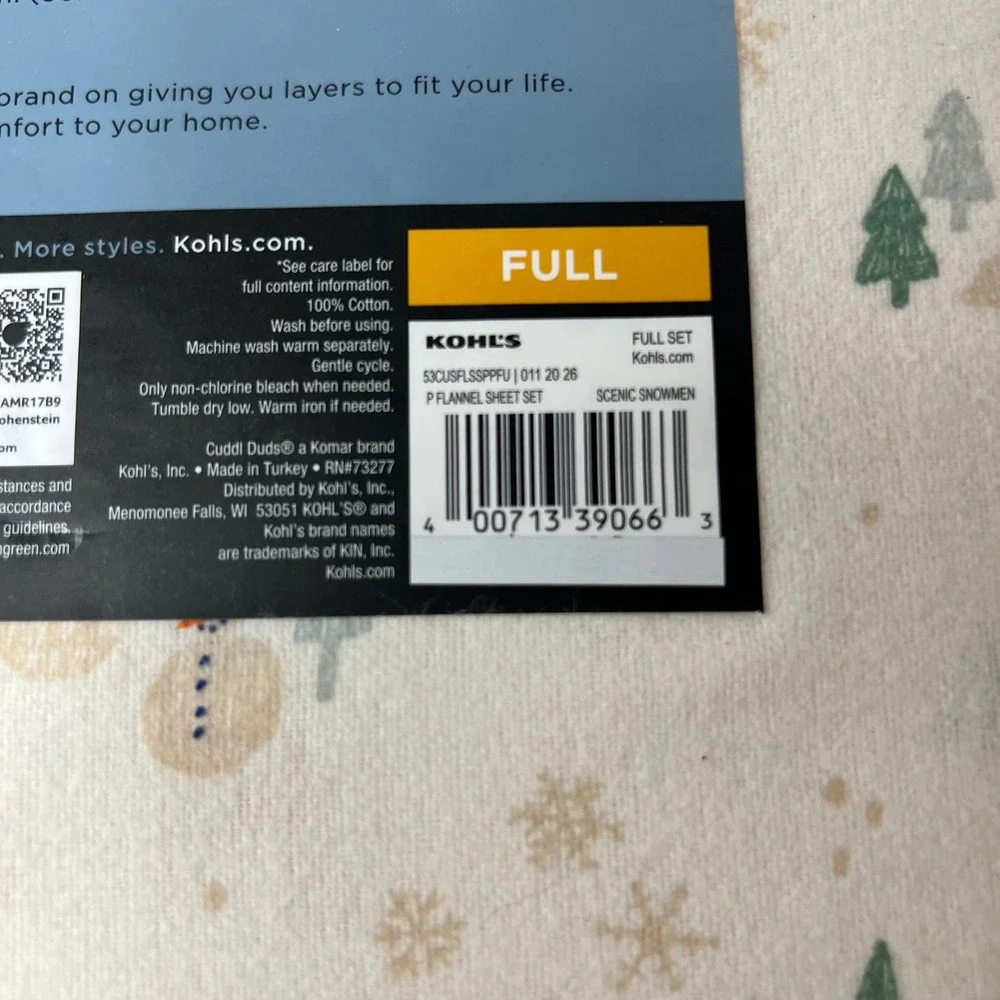 Cuddl Duds Brushed Cotton Full Sheet‎ Set Scenic Snowmen NIP Heavyweight Flannel